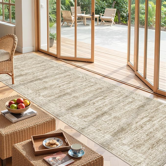 2'6 x 12' Runner Rug Non Slip,Washable Kitchen Rugs,Brown | Carpet Runners for Hallway 12ft,Entryway,Bedroom,Living Room,Thin,Soft, Long Rug,Stain Resistant Indoor Carpet