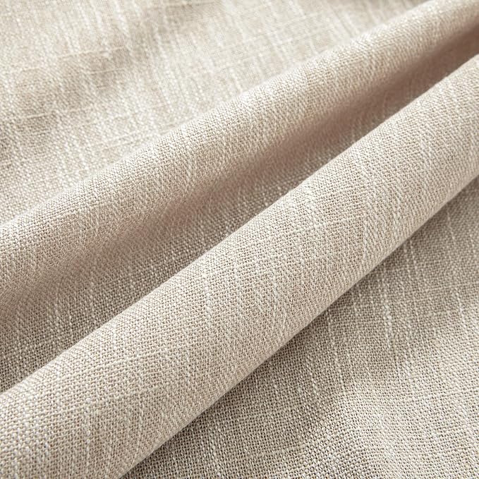 MYSKY HOME Boho Curtains Farmhouse Living Room Curtain Drapes, Light Filtering Semi Soft Cotton Blend Sheer Window Treatments for Sliding Glass Door Doorways, 50" x 90", Light Oatmeal, Set of 2