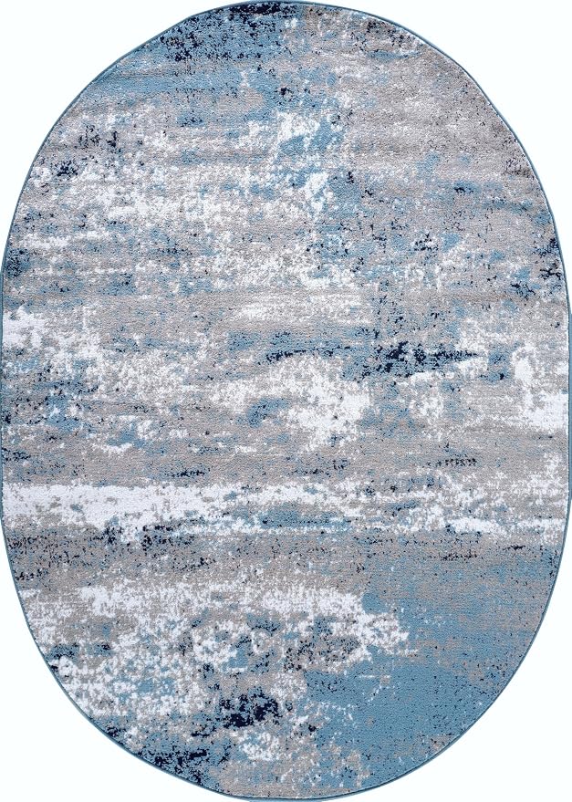 Rugshop Watercolor Distressed Modern Bohemian Oval Rug Blue 5' x 7'