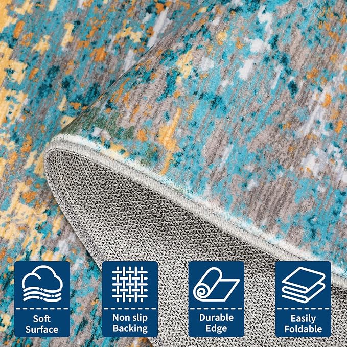ROYHOME Modern Abstract 2x3 Area Rug Non Slip Non Shedding Low Pile Stain Resistant Rug for Entryway Kitchen Bedroom,Multi Color
