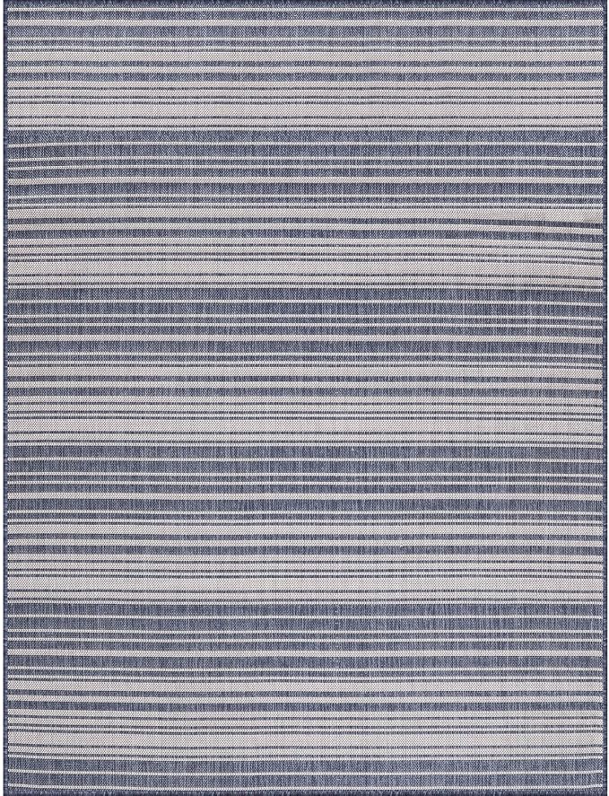 Luul Home Stripe Outdoor Rug 10x14 Washable Outside Carpet for Indoor Patio Porch Waterproof Easy Cleaning Non Shedding Area Rugs Blue 10 x 14