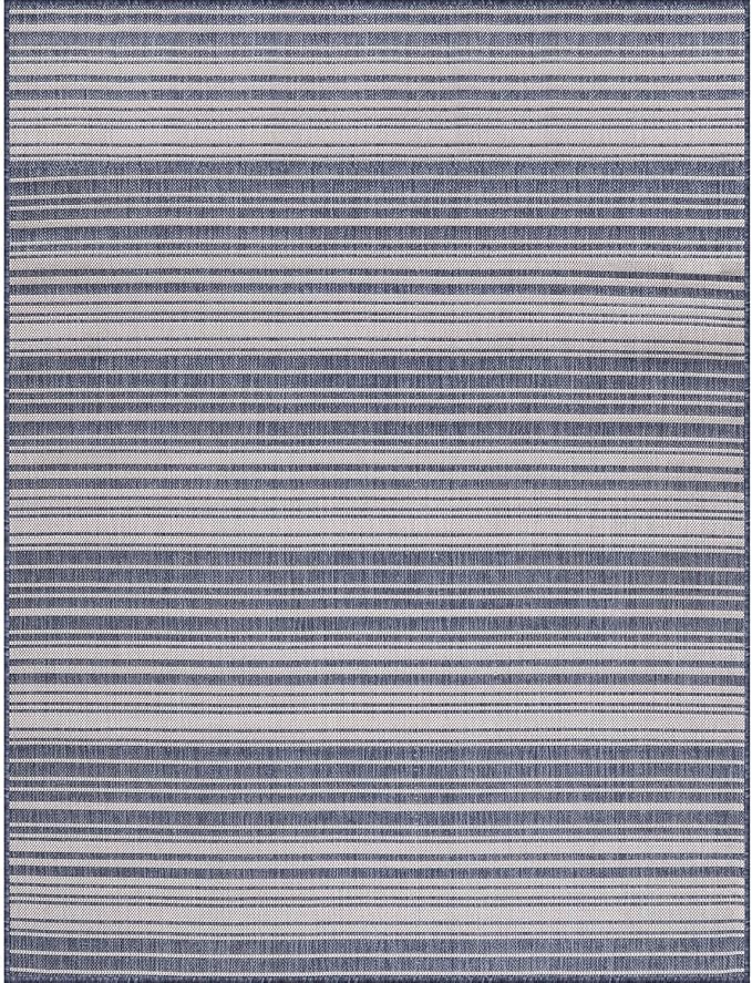 Luul Home Stripe Outdoor Rug 8x10 Washable Outside Carpet for Indoor Patio Porch Waterproof Easy Cleaning Non Shedding Area Rugs Blue 8 x 10