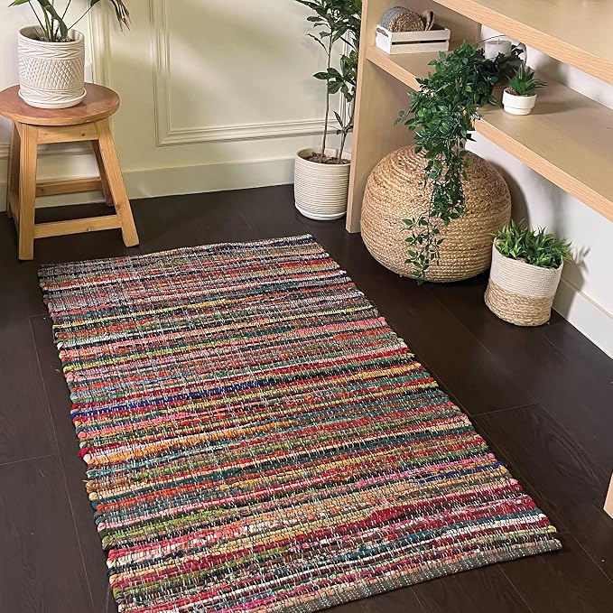 Chardin home - Eco Friendly 100% Recycled Cotton Colorful chindi Area Rug - 3'X5', Multi.
