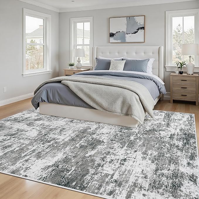6x9 Area Rugs Living Room Rug Modern Abstract Neutral Washable Rugs Non Slip Soft Carpet Large Area Rug Low Pile Stain Resistant Non Shedding for Bedroom Nursery Dining Room Home Office Gray
