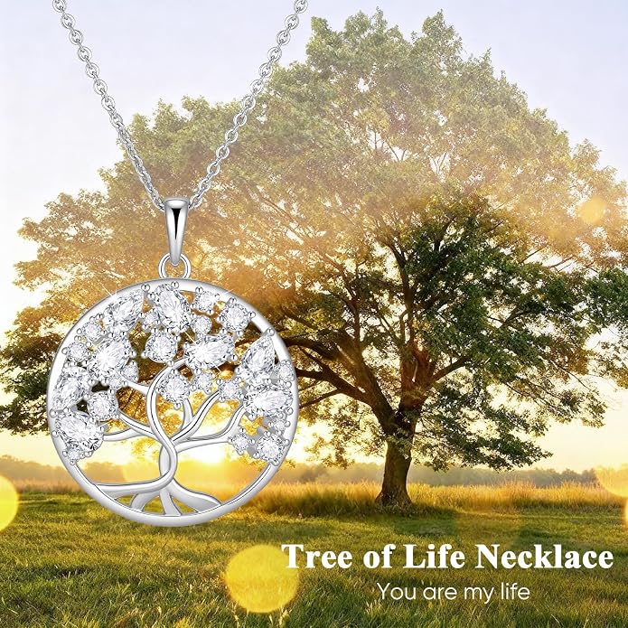 Tree of Life Necklace Jewelry Gifts - Family Tree Necklace Circular Pendant Zircon Leaves Energy Adjustable Chain Valentines Day Mothers Day Birthday Anniversary for Women Mom Wife Grandma