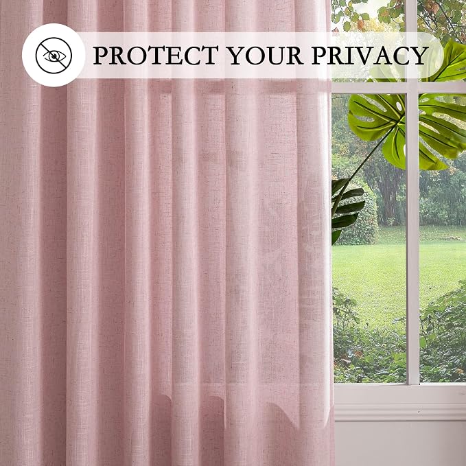 MYSKY HOME Pink Curtains 72 Inch Length for Nursery Girls Bedroom, Semi Sheer Door Curtains for Closet Doorways Boho Farmhouse Back Tab Soft Light Filtering Drapes, 50" Wide, Light Pink, Sets of 2