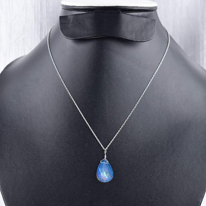 Raw Gemstone Dainty Pendant Necklace for Women, Trendy Healing Chakra Crystal, Birthstone Handmade 925 Sterling Silver Adjustable 18 inch Chain Jewelry, Birthday Gifts