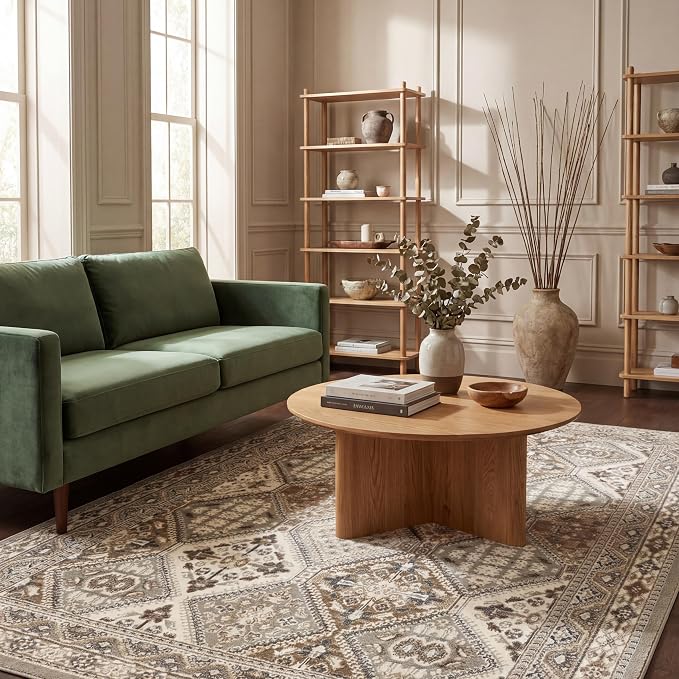 nuLOOM 9x12 Becca Traditional Tiled Area Rug, Taupe, Faded Transitional Design, Stain Resistant, For Bedroom, Dining Room, Living Room, Hallway, Office, Kitchen, Entryway