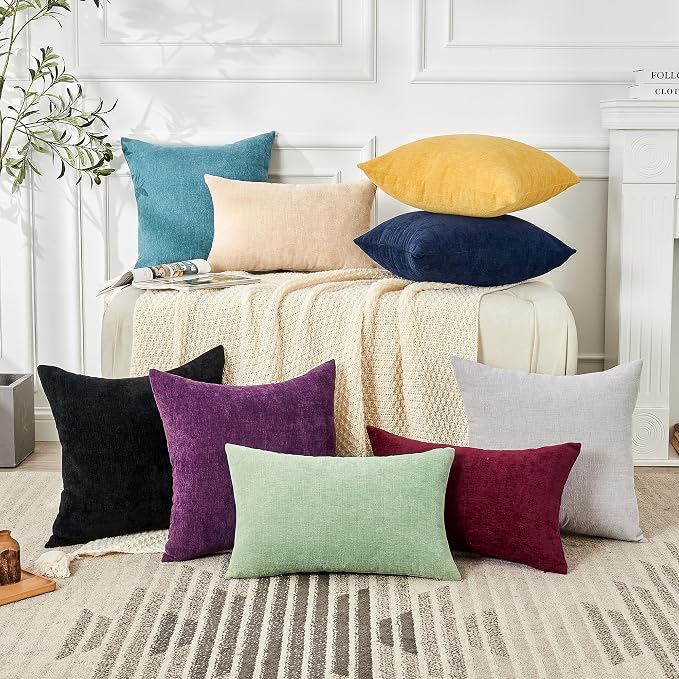 GAWAMAY Decorative Square Throw Pillow Covers 18"x18" Inch Set of 4, Super Soft Chenille Pillows Farmhouse Fall Pillowcase for Living Room Bedroom Sofa Couch Cushion Cover Purple 45x45cm (No Insert)