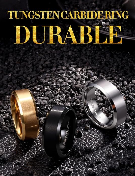 Jstyle Tungsten Mens Wedding Band 8MM Wedding Ring for Men Matte Surface - Beveled Polished Edge Anniversary Promise Rings, Men Ring Jewelry Comfort Fit Size 6-14