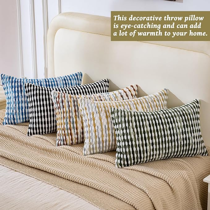 AmHoo Set of 2 Boho Chenille Pillow Cover Decorative Tufted Pillowcase for Couch Bed Sofa Bedroom Living Room Modern 12 x 20-Inch Grey