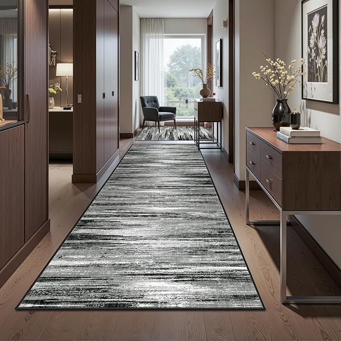 2'6 x 10' Runner Rug Non Slip,Washable Kitchen Rugs,Black | 10 ft Runner Rug for Hallway,Entryway,Bedroom,Bathroom,Living Room,Thin,Soft, Long Rug,Stain Resistant Indoor Carpet