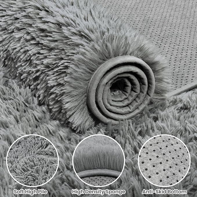 4x6 Area Rug for Living Room, Ultra Soft Fluffy Shag Rugs for Bedroom, Non-Slip Large Fuzzy Plush Rug Indoor Floor Carpet for Nursery Kids Office Dorm Modern Decor, Light Gray