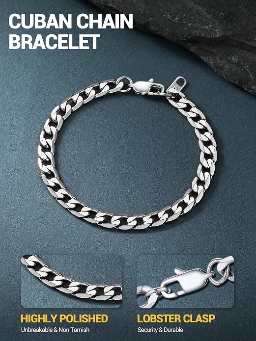 PROSTEEL Silver/Gold/Black Bracelets for Men Figaro Cuban Link, 6mm-13mm Width, 7.5"/8.3"/9" Length, Stainless Steel Mens Bracelet Jewelry with Gift Box