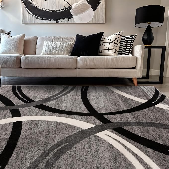 Rugshop Wavy Circles Fade-Resistant Living Room Area Rug Gray 5'3" x 7'3"