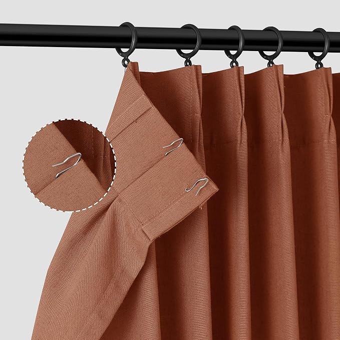 Aersas Terracotta Pinch Pleat Linen Curtains 84 Inch Length 2 Panels Set for Bedroom Dinging Room Semi Sheer Boho Farmhouse Neutral Window Curtains 84 Inches Long for Living Room Nursery 40x84
