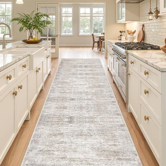 2'6 x 10' Runner Rug Non Slip,Washable Kitchen Rugs,Taupe | 10 ft Runner Rug for Hallway,Entryway,Bedroom,Bathroom,Living Room,Thin,Soft, Long Rug,Stain Resistant Indoor Carpet