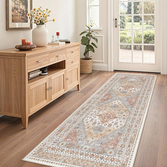 zesthome 2x6 Runner Rug for Hallways, Machine Washable Rug, Non Slip Vintage Low Pile Runners, Stain Resistant Runners for Entryway, Kitchen, Bathroom, Laundry Room, Corridor