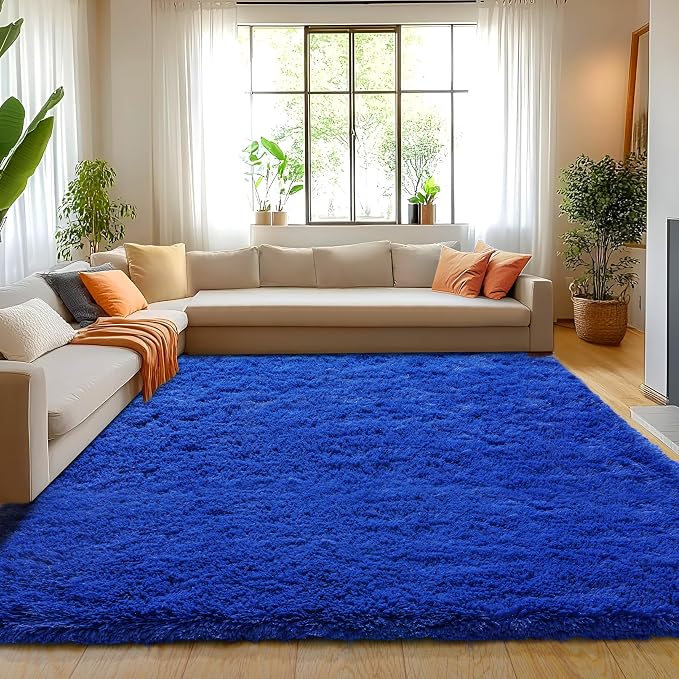 10x14 Large Area Rugs for Living Room, Blue Fluffy Shag Rug | Shaggy Shag Carpet, Soft and Comfy, Non Slip Big Fuzzy Carpet for Bedroom Nursery Kids Girls Boys Room Dorm Home Decor