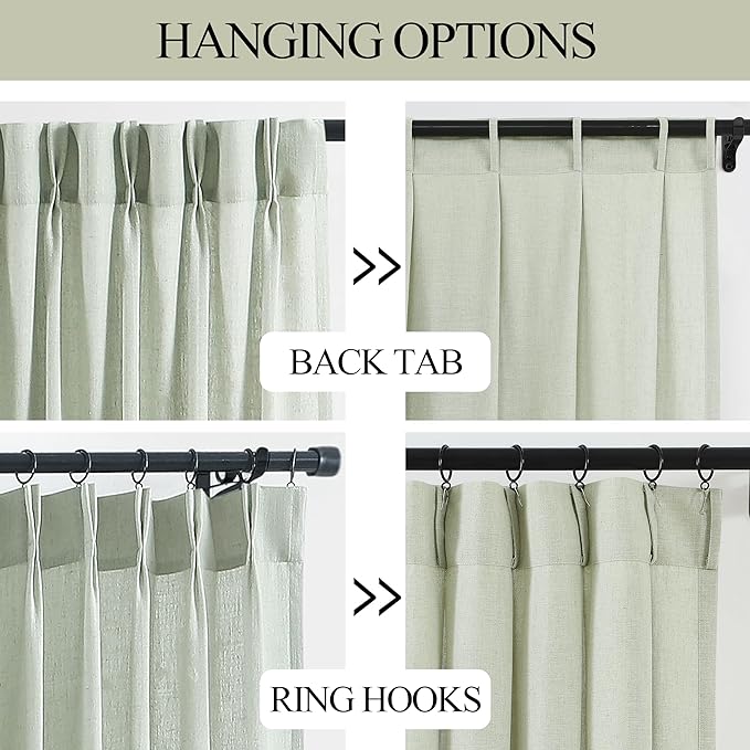 Vision Home Pinch Pleated Semi Sheer Curtains Textured Linen Blended Light Filtering Window Curtains 84 inch for Living Room Bedroom Pinch Pleat Drapes with Hooks 2 Panels 40" Wx84 L,Soft Green
