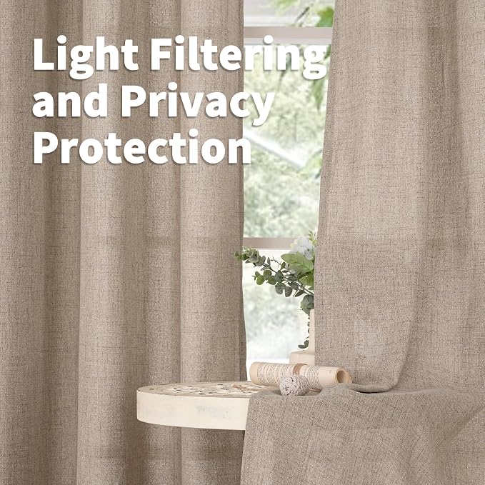 YoungsTex Dark Oatmeal Linen Curtains 54 Inch Length, Bronze Grommet Light FilteringTextured Window Drapes Privacy for Bedroom Living Room Decorative Burlap Rustic, 52 x 54 Inch, 2 Panels