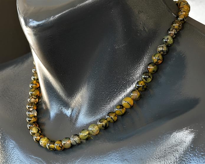 Natural Gemstone Beaded Choker Necklace | 8mm Handmade Adjustable Jewelry for Men & Women | Chakra Balancing Crystal Necklace | Spiritual Gift | Macrame Cord with Extender