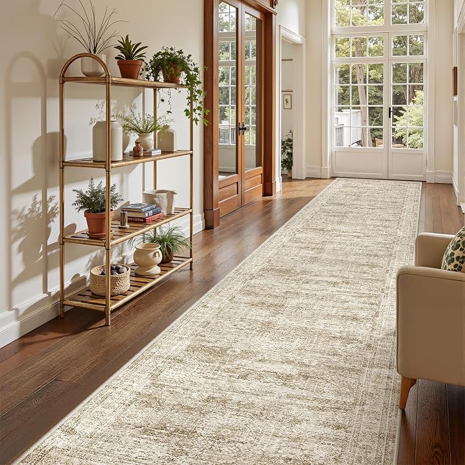3x14 Runner Rug Non Slip,Washable Hallway Runner Rug,Brown | 14 ft Runner Rug for Hallway,Entryway,Bedroom,Living Room,Thin,Soft, Extra Long Rug,Stain Resistant Indoor Carpet