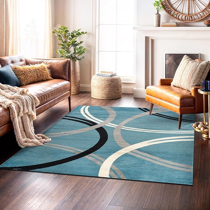 Rugshop Wavy Circles Modern Non-Shedding Square Rug Blue 6'6" x 6'6"