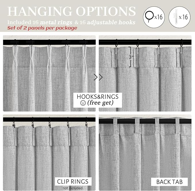 Light Grey Extra Long Floor to Ceiling Sheer Linen Curtains 108 Inches Long for Dining Room 2 Panels Set, Country Memory Trained Pinch Pleated Curtain 9 FT Length Office Luxury Viral Drapes with Hooks