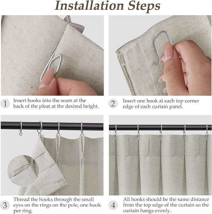 Aersas Silver Pinch Pleat Linen Curtains 102 Inch Length 2 Panels Set for Bedroom Dinging Room Semi Sheer Boho Farmhouse Neutral Window Curtains 102 Inches Long for Living Room Nursery 40x102