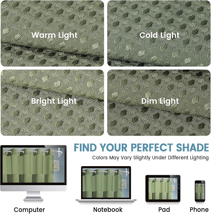 EUTXL Heavyweight Sage Green Long Hotel Shower Curtain - 256GSM Waffle Textured Heavy Duty Thick Fabric Shower Curtains for Bathroom,71W x 86H