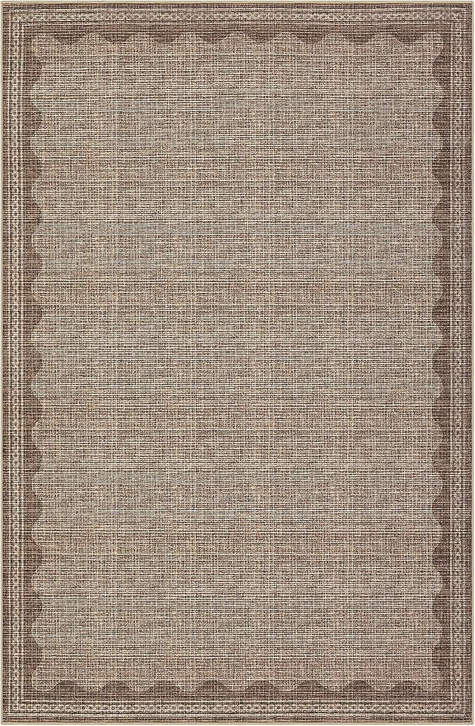 GarveeHome 4x6 Rug Non-Slip Washable Low-Pile Carpet - Scalloped Solid Coffee Modern Minimalism Rugs for Bedroom Living Room Nursery Kitchen Entryway Indoor Mat with Rubber Back