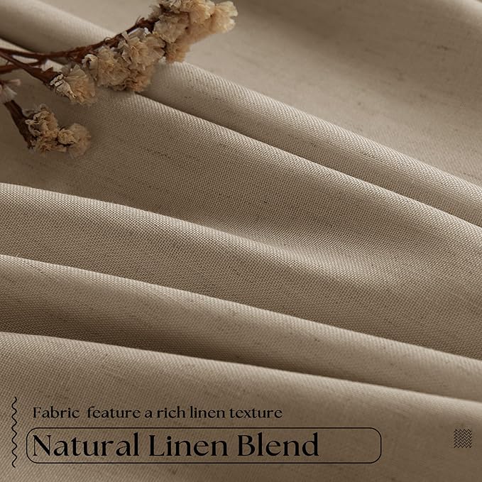 Light Brown Linen Blackout 120 Inch Curtains for Living Room 2 Panels Set | Pinch Pleated Back Tab Drapes, Thermal Insulated Full Black Out, Noise Reducing, W40xL120 Curtains for High Ceiling to Floor