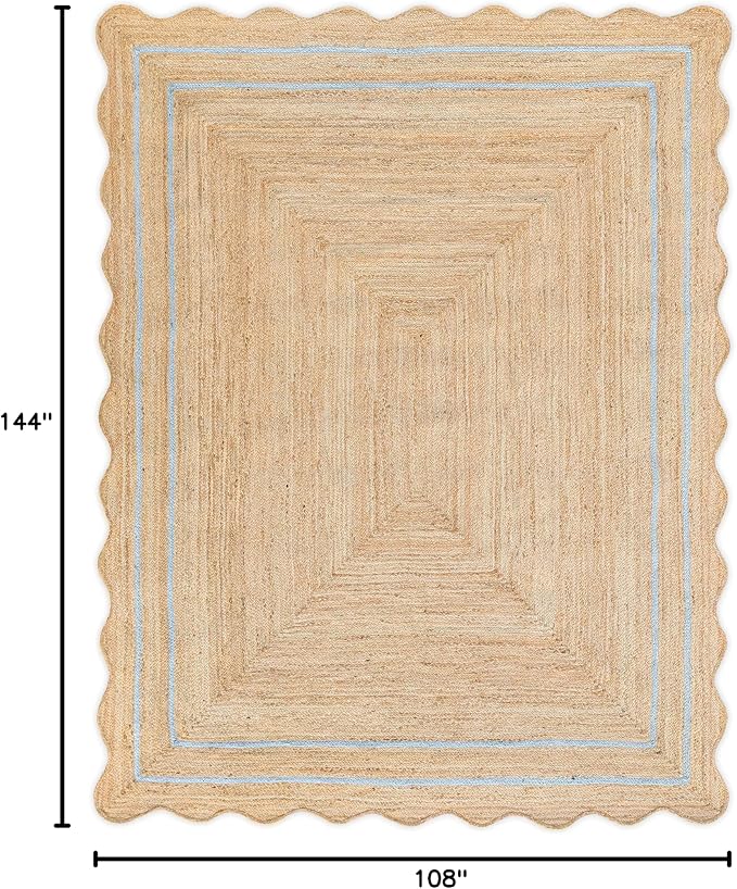 Wave Scalloped Natural Jute Runner Boho Jute Entryway Farmhouse Scallop Rug, Gray (9'x12')