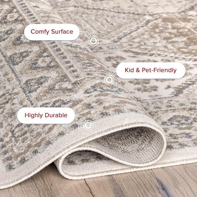 nuLOOM 3x5 Becca Traditional Tiled Area Rug, Beige, Faded Transitional Design, Stain Resistant, For Bedroom, Dining Room, Living Room, Hallway, Office, Kitchen, Entryway