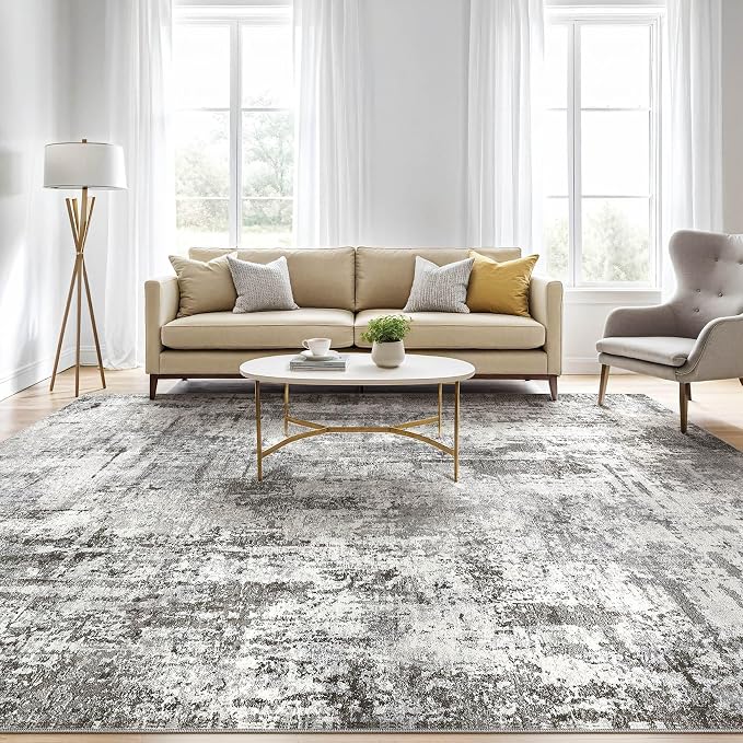 5x7 Area Rugs Living Room: Washable Large Abstract Neutral Modern Soft Gray Rug Stain Resistant Indoor Floor Non-Slip Accent Carpet for Bedroom Nursery Playroom Office Dining Room Home Decor