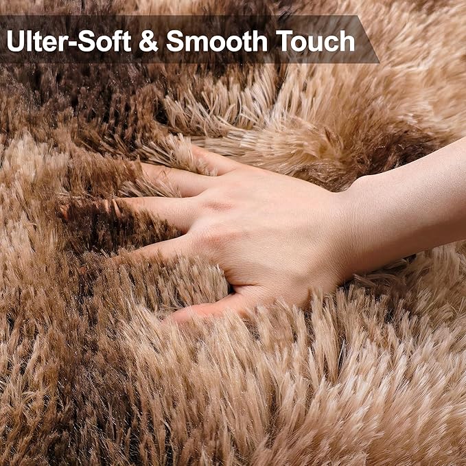2x6 ft Soft Brown Runner Rugs for Bedroom Living Room Plush Fluffy Rug Shag Rug Carpet Non Slip Washable for Nursery Dorm Fuzzy Bedside Rug Runner for Kids Girls Room Home Decor