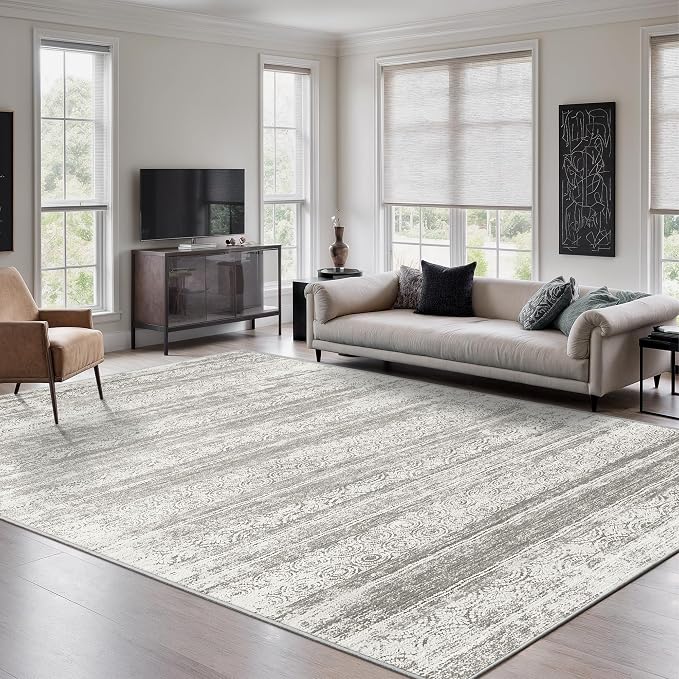 5x7 Area Rug for Living Room - Stain Resistant Machine Washable Non-Shedding Modern Abstract Rug, Soft Thin Indoor No Slip Carpet for Bedroom, Dining Table, Home Kitchen- Charcoal Grey (5'x7')
