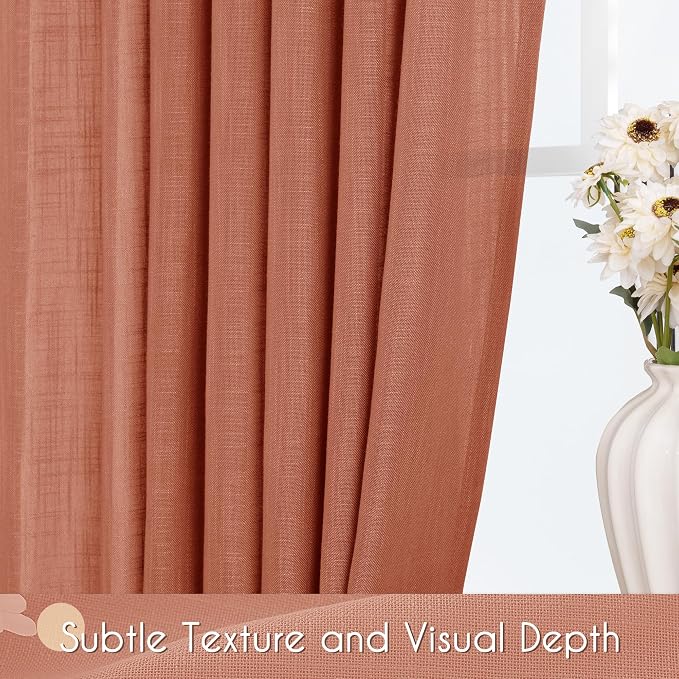 45 inch Linen Terracotta Curtains 2 Panels for Living Room Back Tab Light Filtering Semi Sheer Rust Colored Curtains 45 inches Long Soft Thick Cotton Cloth Textured Rustic Boho Farmhouse Room Decor