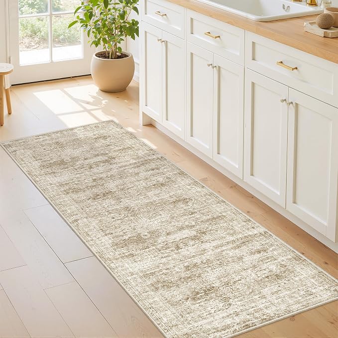 2x5 Rug Runners for Hallways Non Slip,Kitchen Rugs,Brown | Washable Rugs for Kitchen,Entryway,Bedroom,Bathroom,Nursery Room,Thin,Soft Runner Rug,Stain Resistant Indoor Carpet
