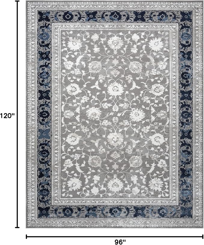 Amber Traditional Floral Area Rug for Living Room, 8x10 Vintage Persian-Inspired Large Blue Rug, Medium Pile Stain Resistant Carpet for Bedroom, Dining Room or Kitchen (8' x 10', Blue)