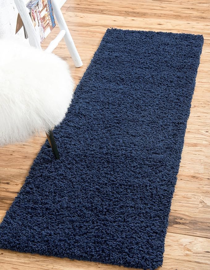 Unique Loom Solid Shag Collection Area Rug (2' 2" x 6' 5" Runner, Sapphire Blue/ Navy Blue)