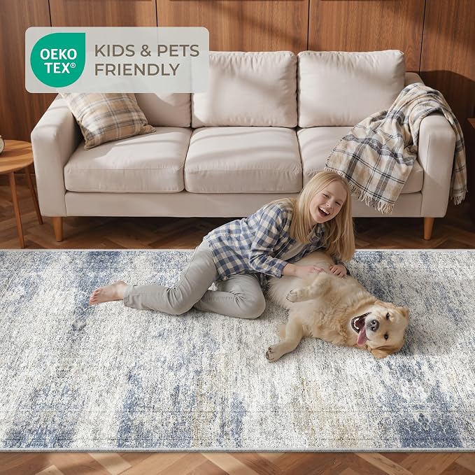 2x4 Rug Runners for Hallways Non Slip,Blue | Washable Rugs for Kitchen,Entryway,Bedroom,Bathroom,Nursery Room,Thin,Soft Runner Rug,Stain Resistant Indoor Carpet