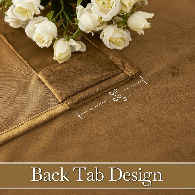 RYB HOME Velvet Closet Curtains 84 inches, Room Darkening Thermal Insulated Privacy Back Tab Drapes for Doorway Enterway, Dormitory, Gold Brown, W 42 x L 84 inches, 2 Panels Set