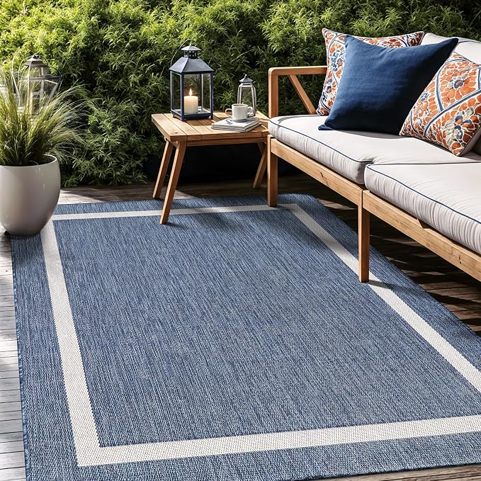 Luul Home Bordered Outdoor Rug 6x9 Washable Outside Carpet for Indoor Patio Porch Waterproof Easy Cleaning Non Shedding Area Rugs Blue 6 x 9