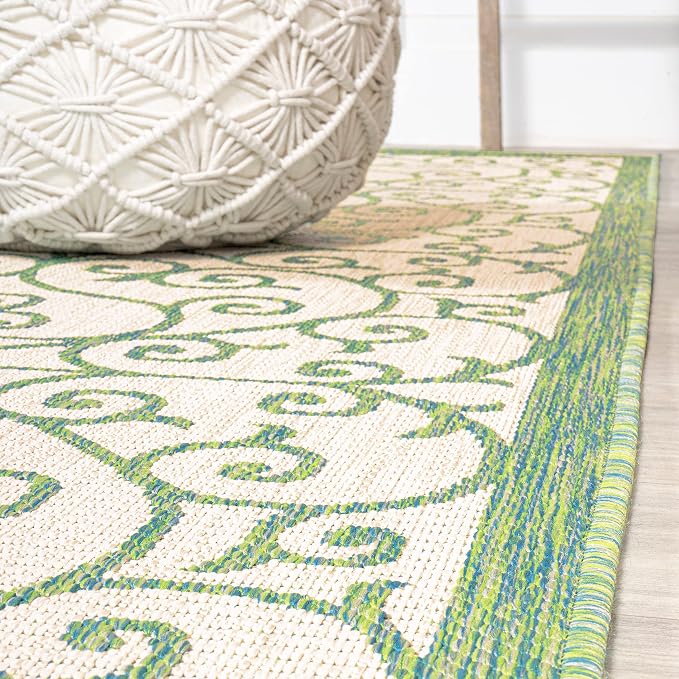 JONATHAN Y Vintage Filigree Indoor Outdoor Round Area Rug 5 Ft Cream/Green, Madrid Textured Weave for Backyard, Patio, Porch, Easy-Cleaning, High Traffic, Pet-Friendly, Non-Shedding (SMB107J-5R)