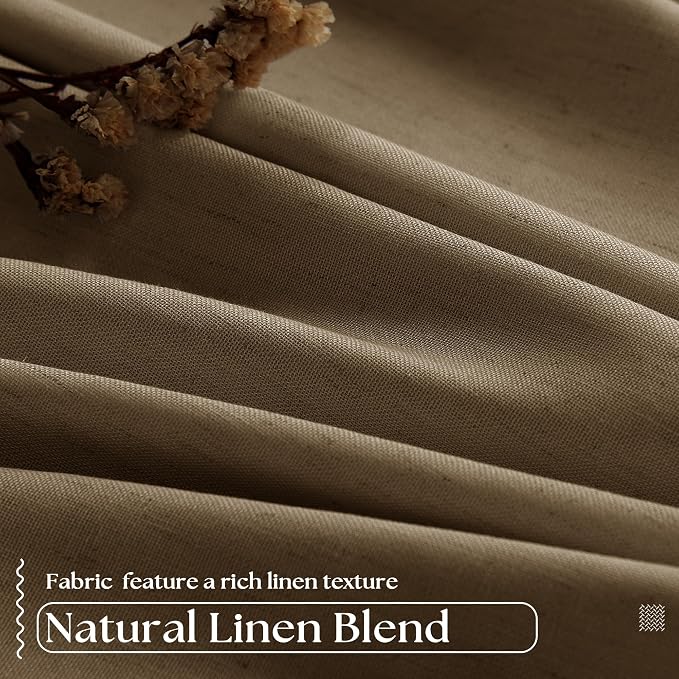 Dutch Cocoa Pleated Linen Blackout Curtains 102 Inches Long for Bedroom | 100% Black Out Thermal Insulated, Pinch Pleat with Rings Hooks, Room Darkening Drapes with Liner, for Living Room W40xL102