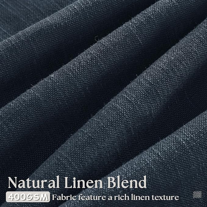 Navy Pinch Pleated Linen Semi Sheer Short Curtains 45 Inch Length 2 Panels | for Kitchen Small Bay Window Basement, Pinch Pleated with Hooks Rings Back Tab, Memory Shape, Thick Linen Semi Sheer, W40xL45