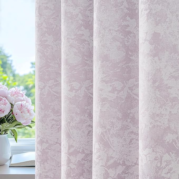 Beauoop Purple Floral Jacquard Blackout Curtains for Bedroom 52x63 2 Panels | Flower Chenille Room Darkening Drapes for Living Room 63 Inch Long Thermal Insulated Soundproof Window treatment Grommet