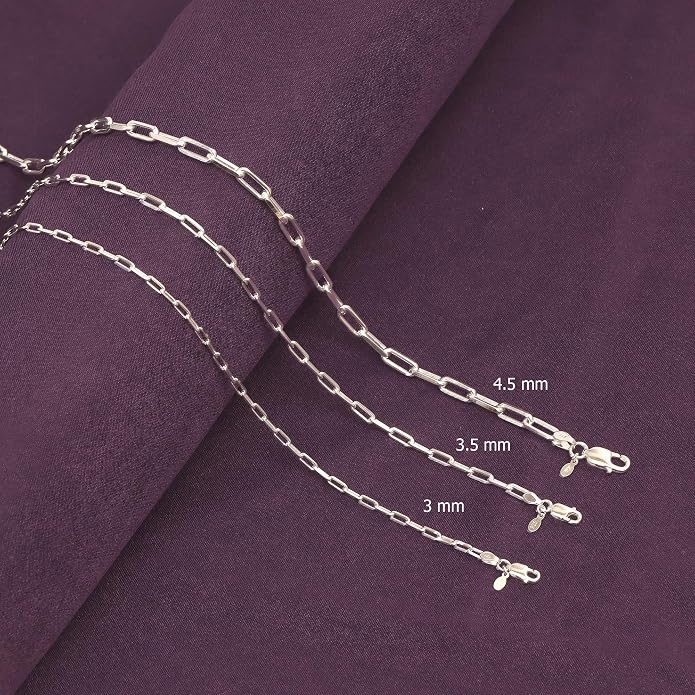 LeCalla 925 Sterling Silver Italian Jewelry Trendy Gift 3 MM, 3.5 MM, 4.5 MM Diamond-Cut PaperClip Link Chain Necklace for Women with Lobster Clasp (16, 18, 20, 24 Inches)
